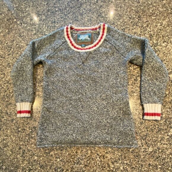 ROOTS SIGNATURE HEATHER GREY AND RED CREW NECK STRIPED SWEATER SIZE XS - Picture 1 of 9